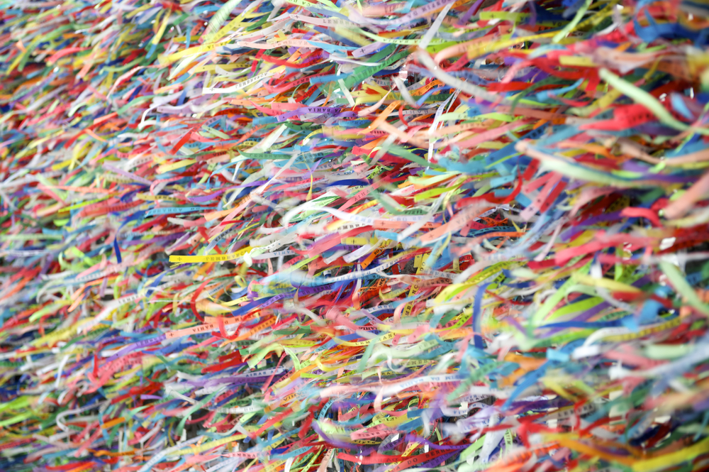 Religous ribbons on sale outside the church of Bonfim. 