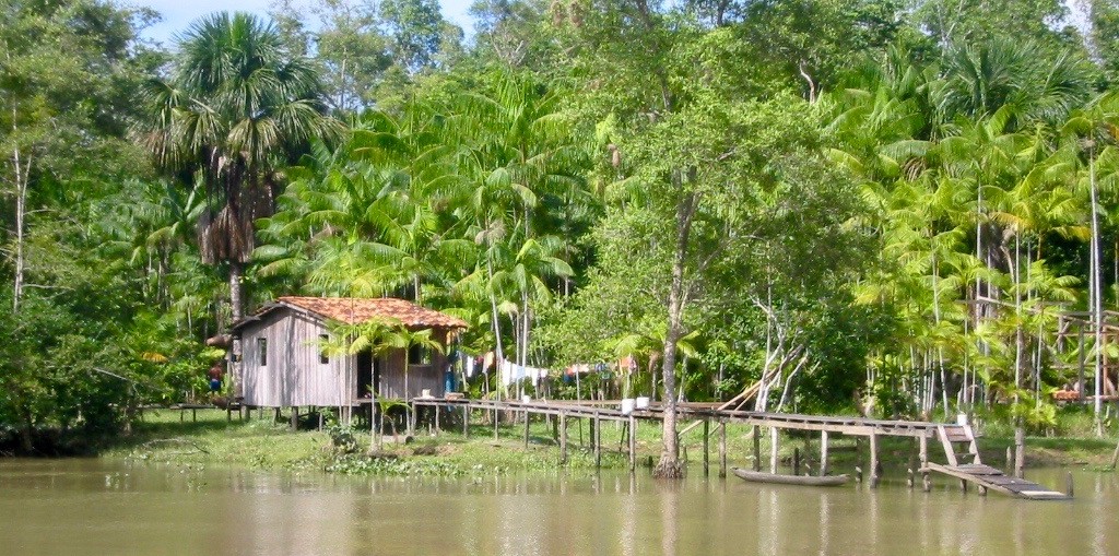 Houses on stilts along the river in Belem.