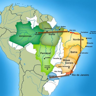 Map of Brazil highlighting Brazil selection grand tour.