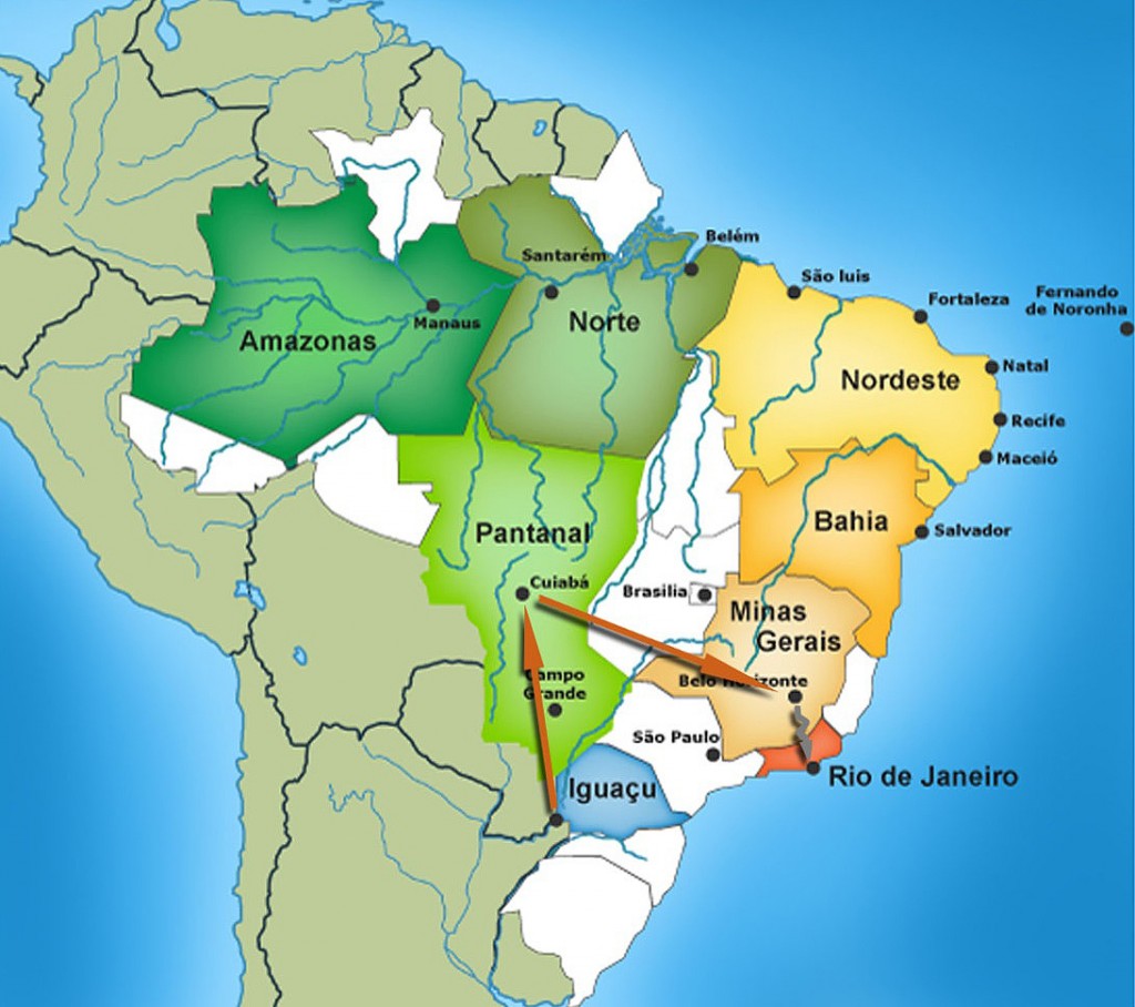 Map of the tour of southern Brazil. 