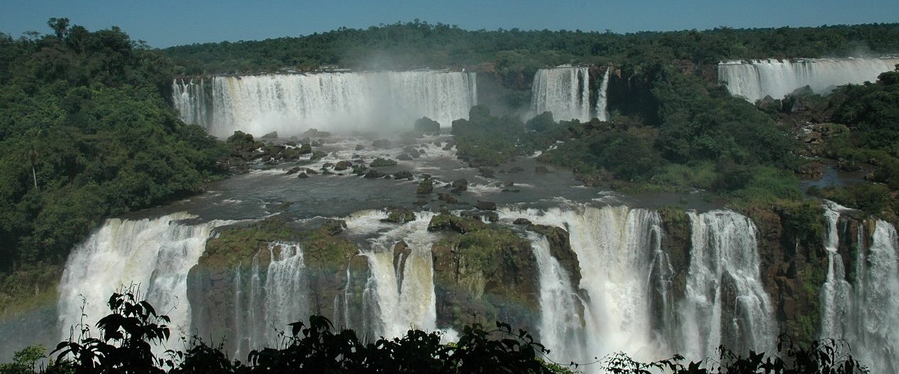 Darkness falls around the Argentinian side of the Iguazu falls.