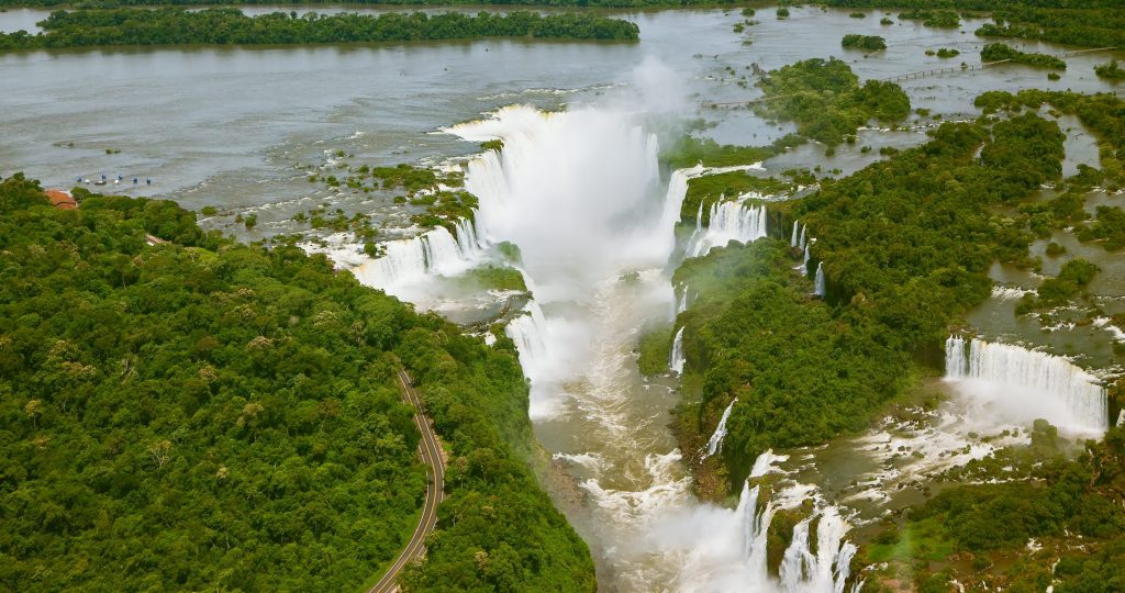 Iguaçu falls shot from a helicopter.