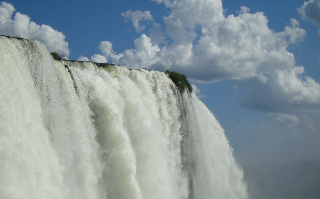 Walls of falling white water at Iguazu. 