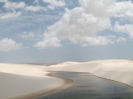 A clear rainwater lagoon in the desert of Lnçois near Maranhao inj Brazil. 