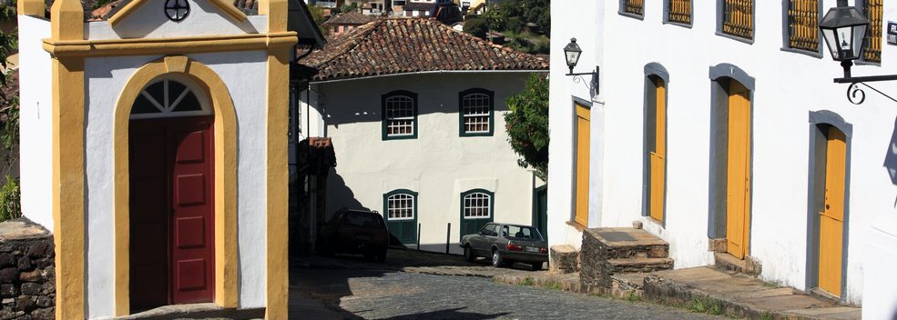 Houses line the cobbled streets of Ouro Preto.