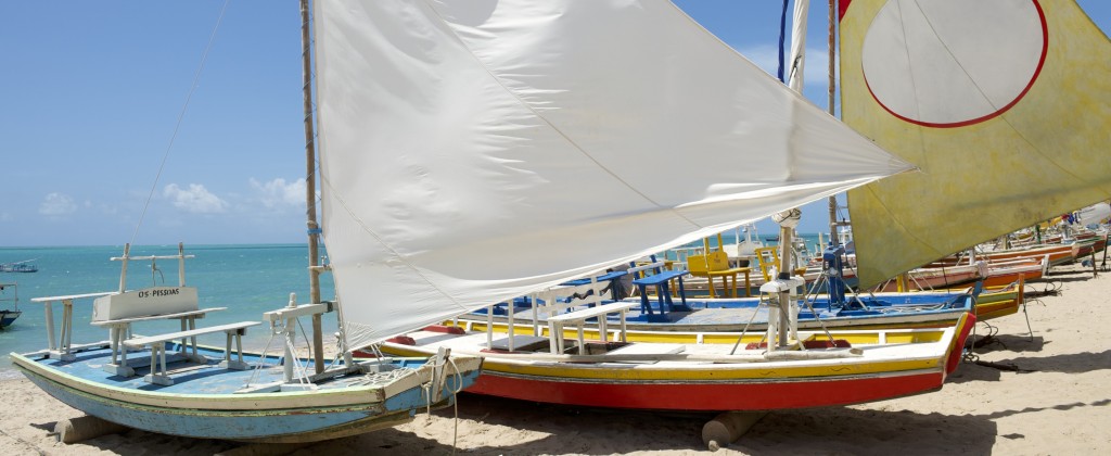 Jangadas on the beach in Nordeste. 