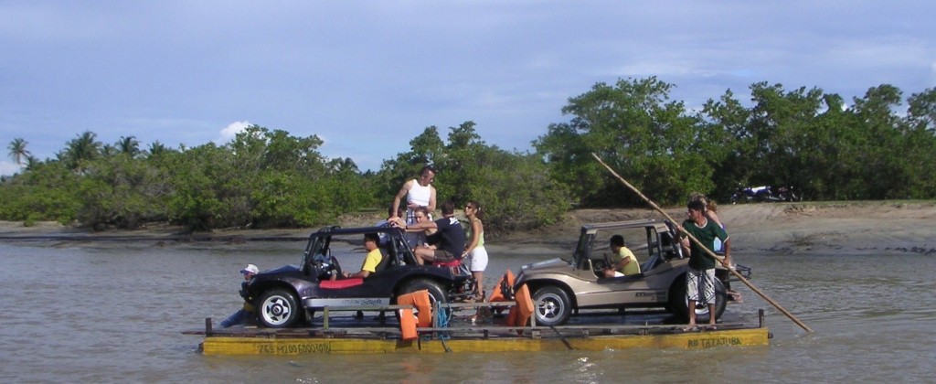 Nordeste buggy crossing a river on a ferry.