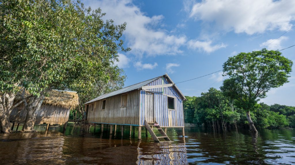 One of the houses on stilts along the banks of the Amazon river. 