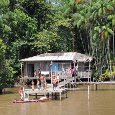 A family living at the edge of one of the Amazon's igarapés.