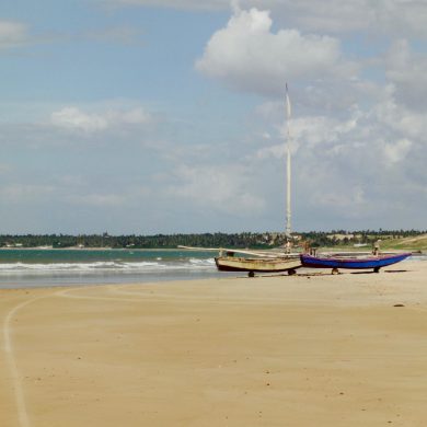 Jangadas on the beach in Nordeste.