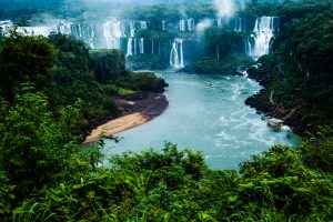 Iguazu falls, a bright glowing blue. 