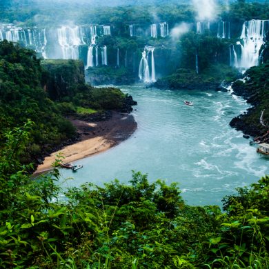 The Iguacu falls, a shimmering blue.