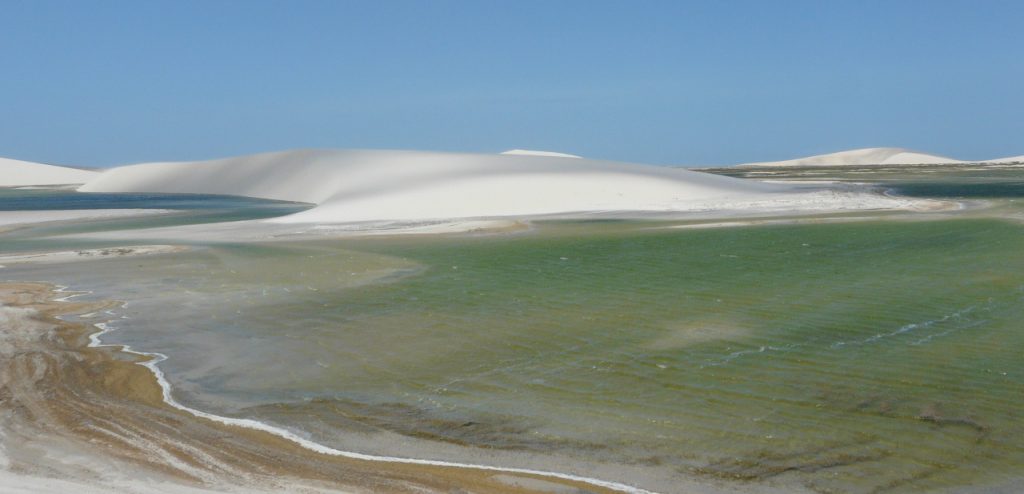One of the huge lagoons among the dunes in Jericoacoara. 