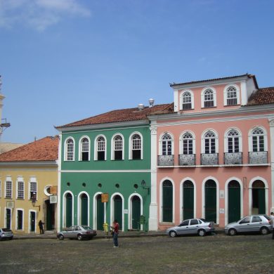 View of the colourful buildings of Pelourinho, Salvador.