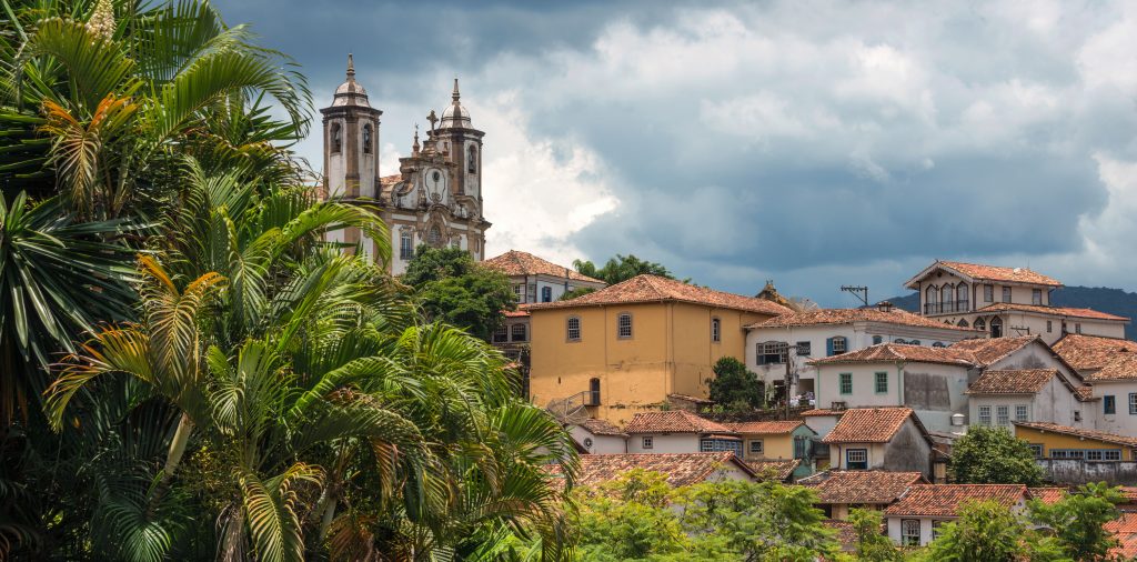 A picture looking up at Ouro preto from below.