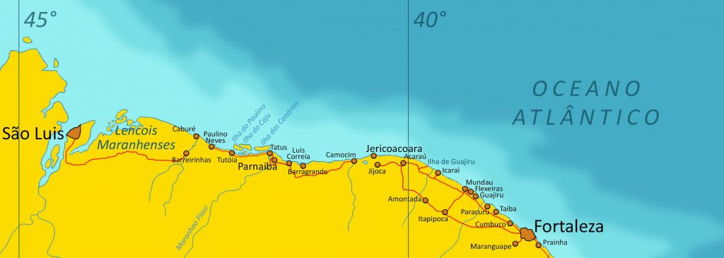 Map showing North East coast of Brazil. 