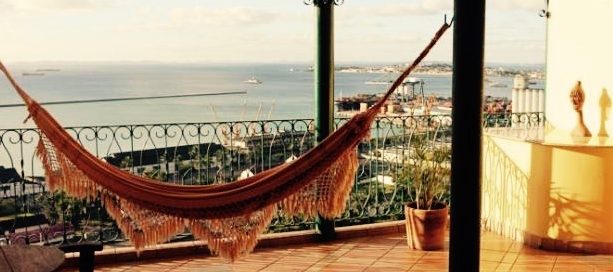 Hammock hangs on the balcony of Pousada do Pilar.