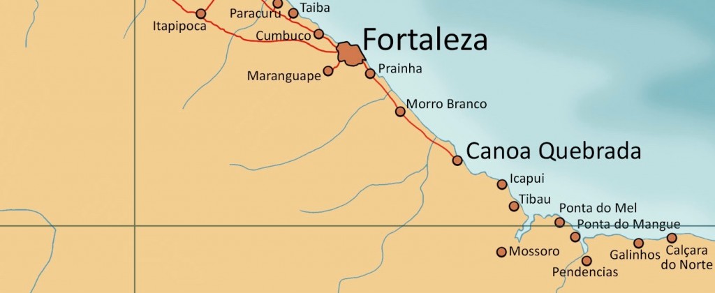 Map of Canoa Quebrada on the coast of Ceará. 