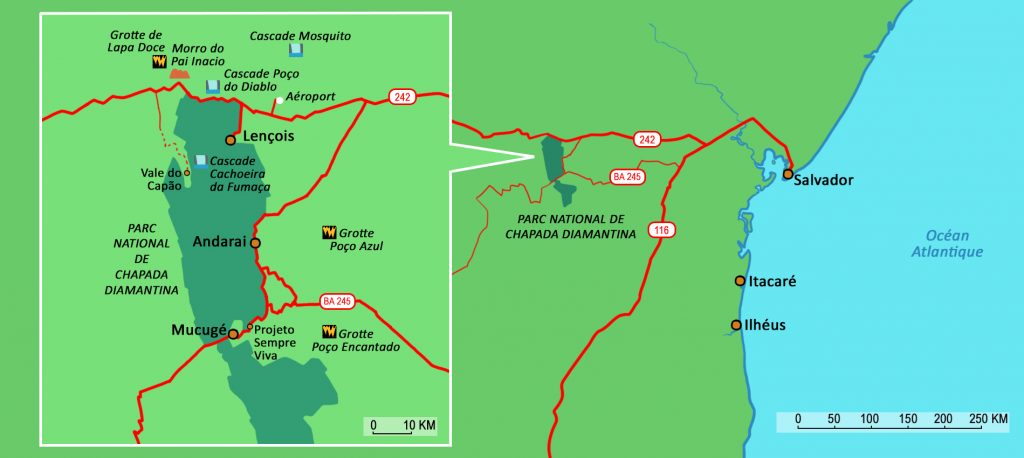 Map showing the National Park of Chapada Diamantina.