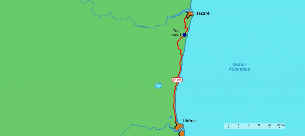 Map outlining the Txai resort Itacaré.