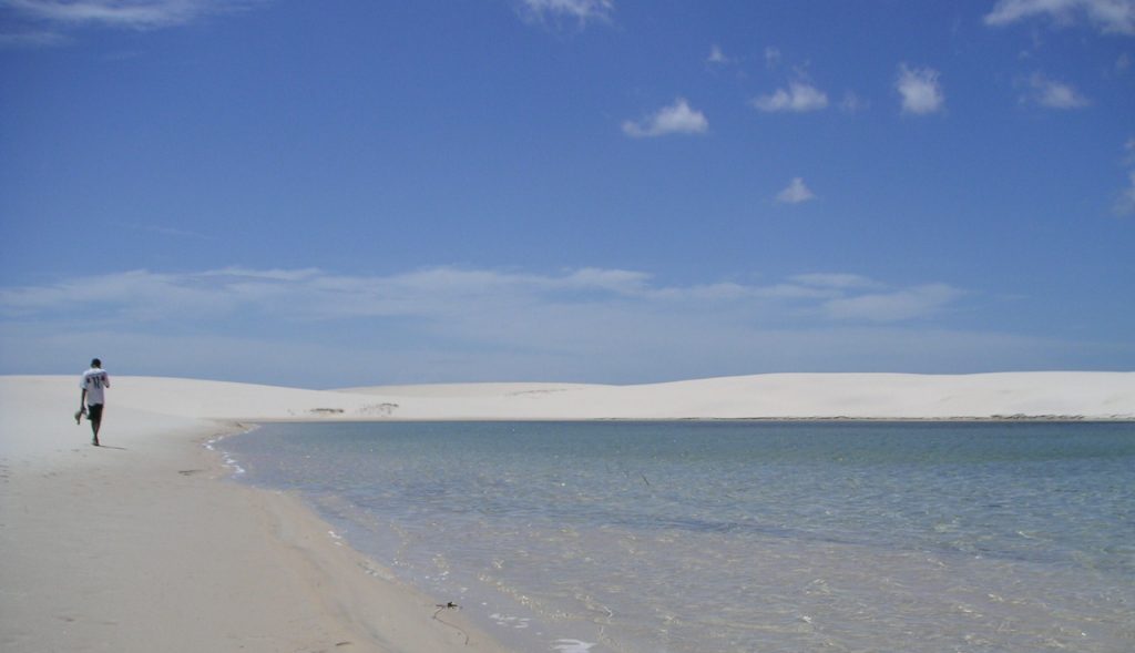 Wandering barefoot in the Lençóis do Maranhão. 