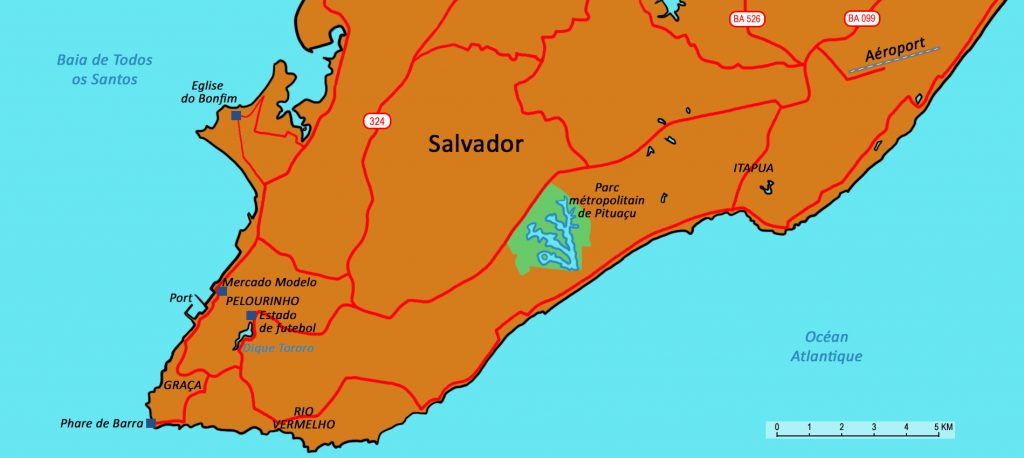 Map showing the location of Salvador in Bahia.