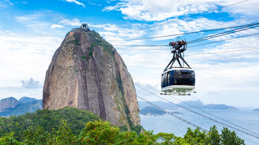 Cable car heading up to sugar loaf mountain in Rio de Janeiro. 