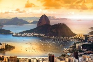 Panoramic view of Rio de Janeiro at sunset. 