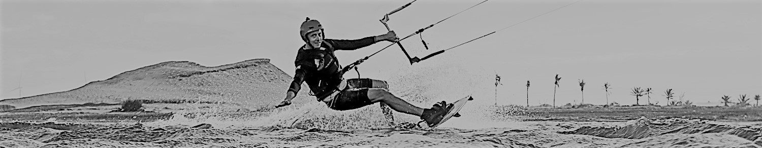 Black and white panoramic kitesurf shot.