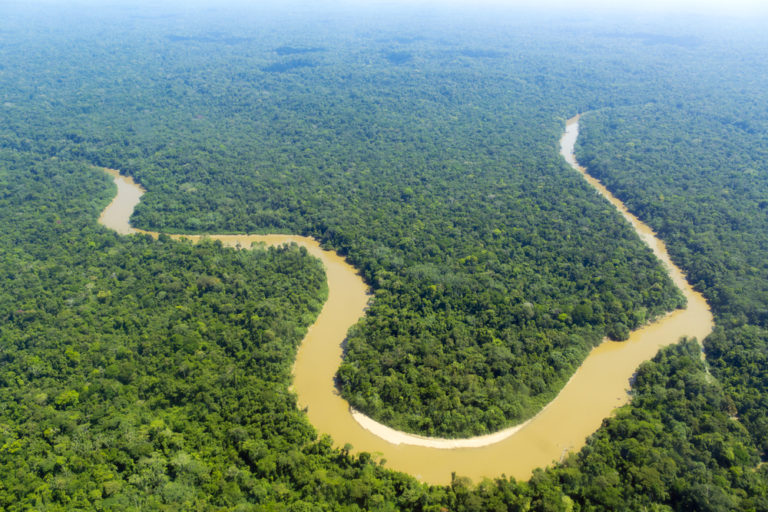 Shot from above of solimoes river in the Amazon.