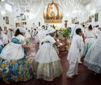 Practitioners of Candomble performing a ritual.