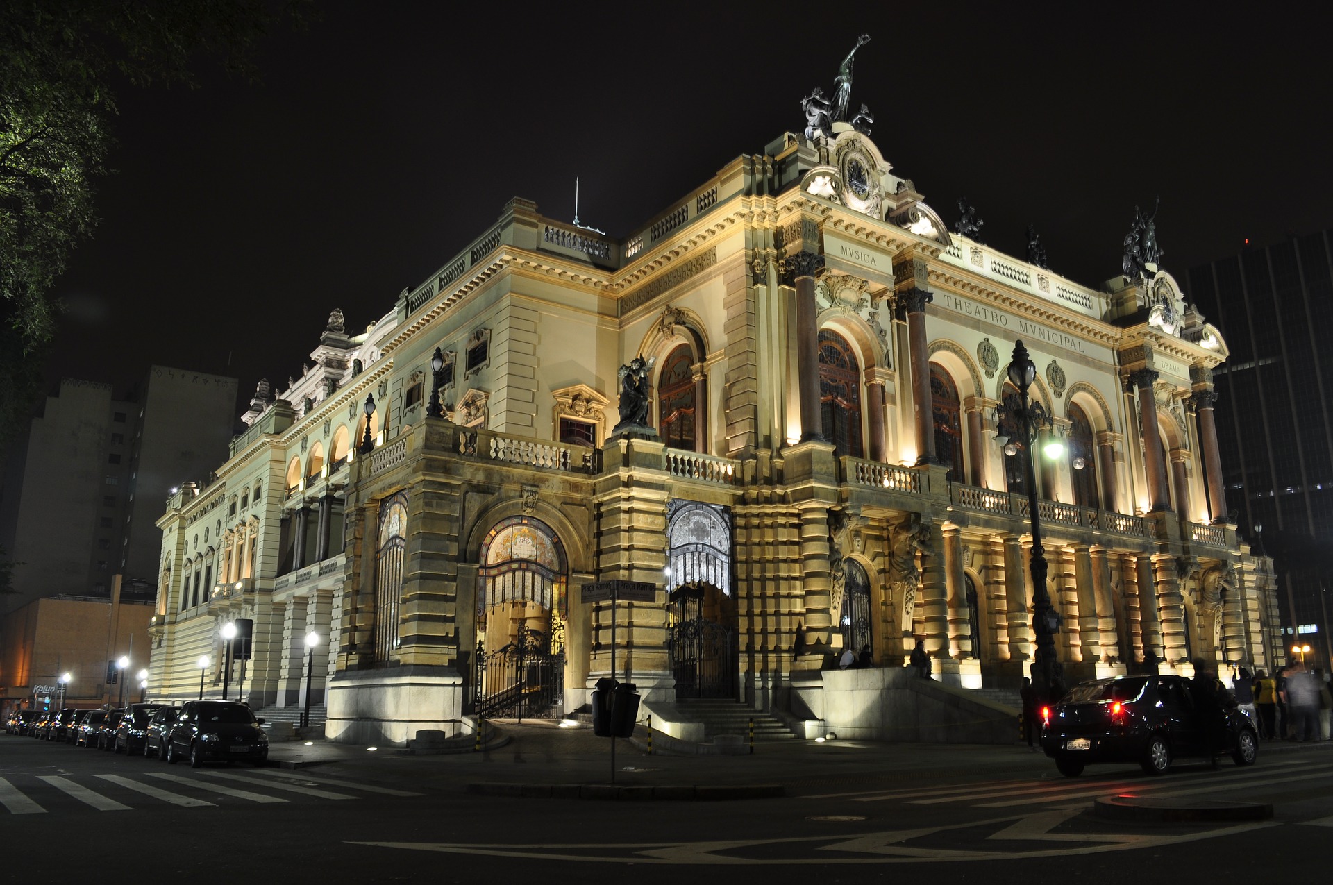 Municipal theater in Sao Paulo at night time.