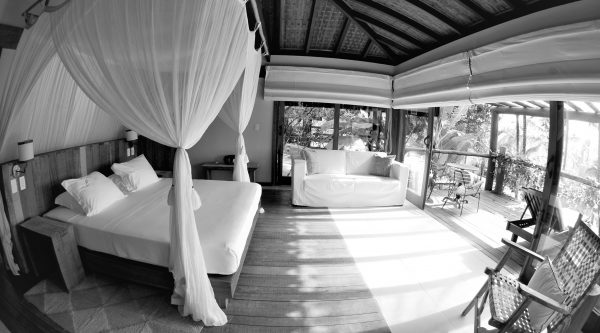 Room in Txai resort, last stop of the honeymoon in Brazil. Black and White.