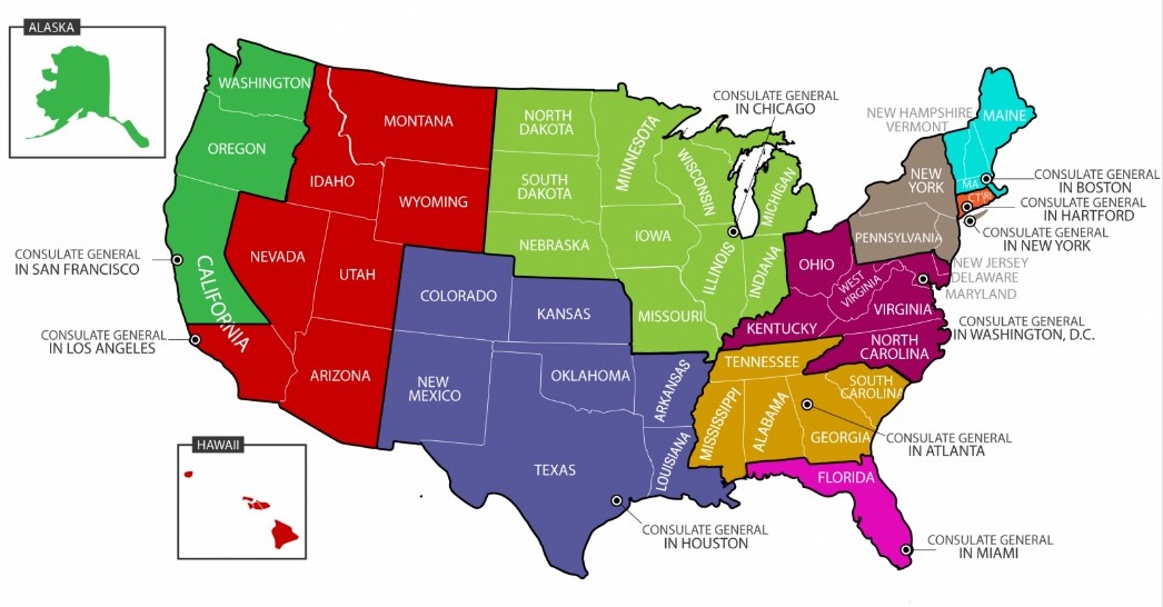 Map of Brazilian Consulates in United States