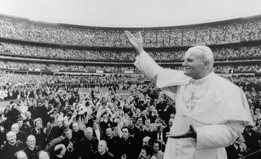 Pope John Paul II visits Maracana stadium.