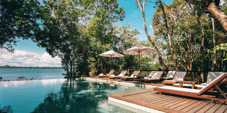 The pool of the Anavilhanas Lodge in the Amazon rainforest in Brazil 