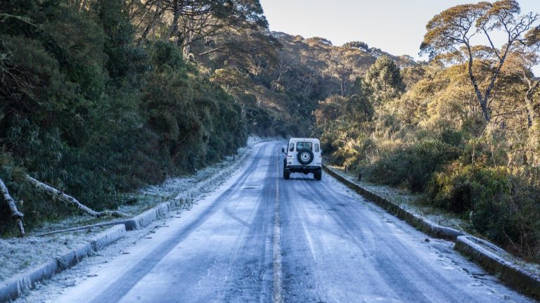 snow on a road of Brazil 